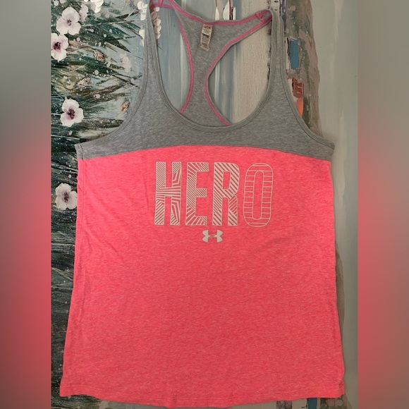 Rare Underarmour Hero Semi-Fitted Racerback Pink Tank Top Heat Gear💕 - Picture 3 of 14